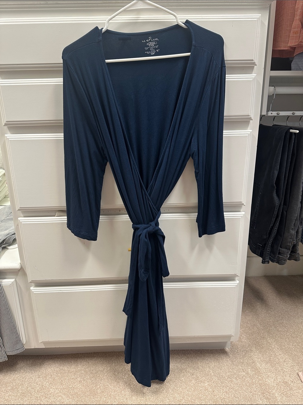 Caden Lane Navy Wrap Nursing/Maternity Robe with Tie